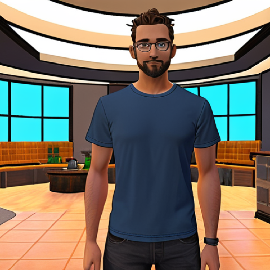 A highly detailed, authentic metaverse avatar standing in a vibrant, inviting virtual common area. The avatar's design subtly showcases personal hobbies or interests, such as holding a steaming coffee mug, wearing a band t-shirt, or having a unique accessory that hints at a passion. The avatar has an open, friendly posture, reflecting genuineness and approachability, suggesting that being true to oneself attracts like-minded connections in the digital realm.