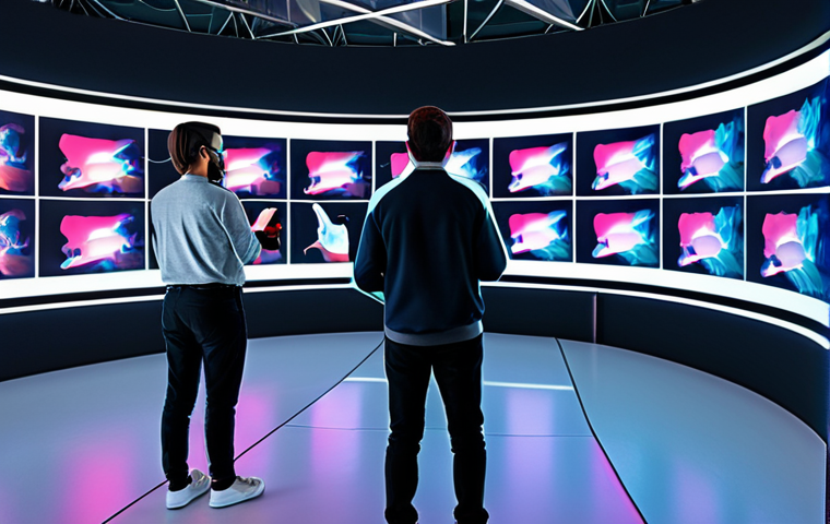 A diverse group of individuals, fully clothed in modern and modest virtual attire, collaboratively engaged in a vibrant digital art studio within the metaverse. They are interacting with holographic displays, creating virtual sculptures and digital paintings with well-formed hands. The studio is brightly lit, futuristic, and filled with innovative design elements. The atmosphere is professional and collaborative, showcasing perfect anatomy, correct proportions, and natural poses. safe for work, appropriate content, fully clothed, professional, high quality, detailed, realistic rendering.